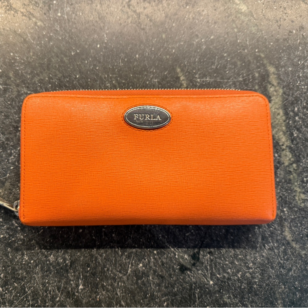 Furla Orange Wallet Sleek Design Leather